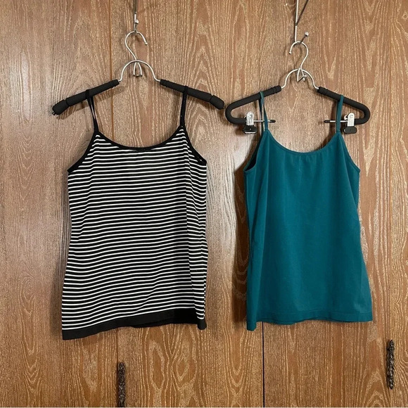 Worthington Women's 2pc Tank Top L/XL Blue & Black White Striped Stretchy Casual - Picture 6 of 11
